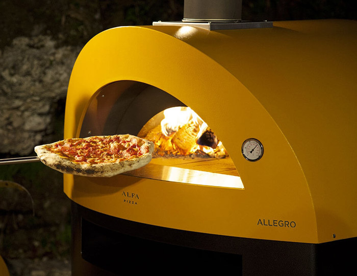 Alfa Пицца печь Allegro Yellow с тележкой, дрова